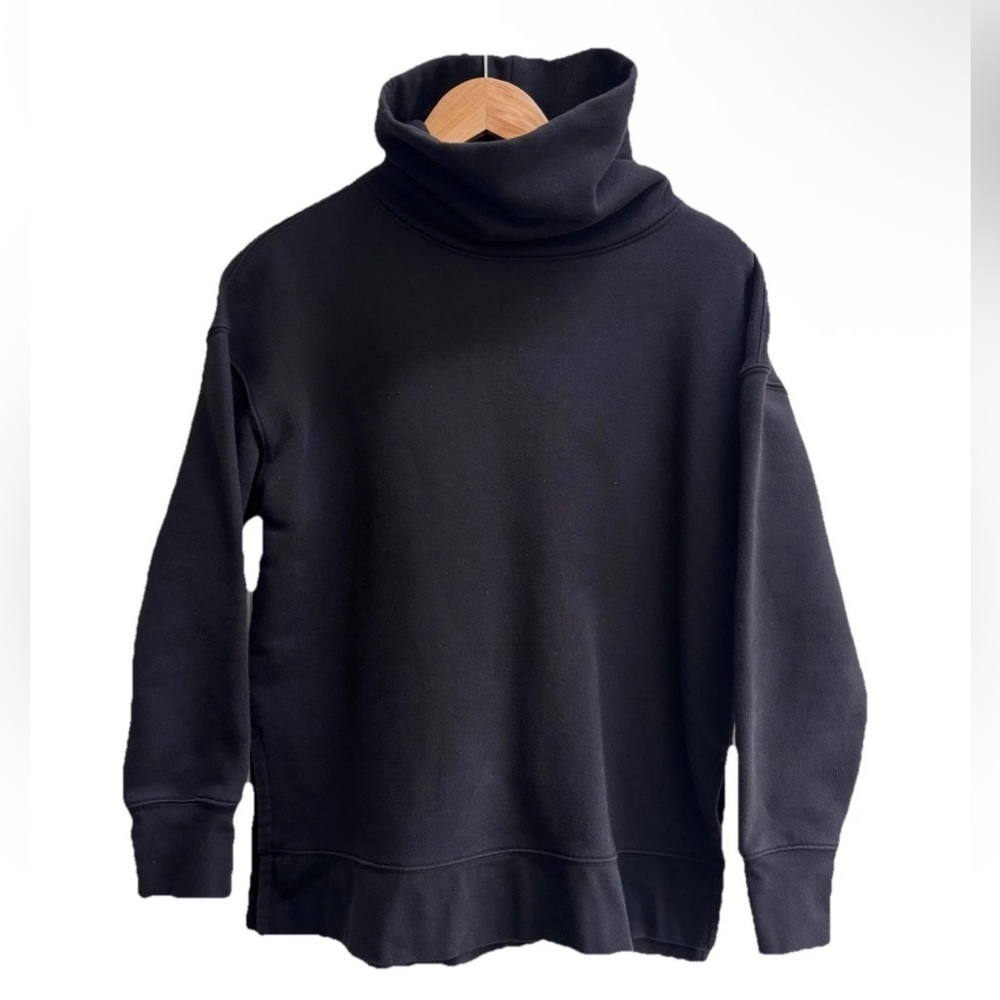 Athleta 24/7 MockNeck Funnel crew Sweatshirt Womens Small Black Fleece Pullover - Picture 2 of 6